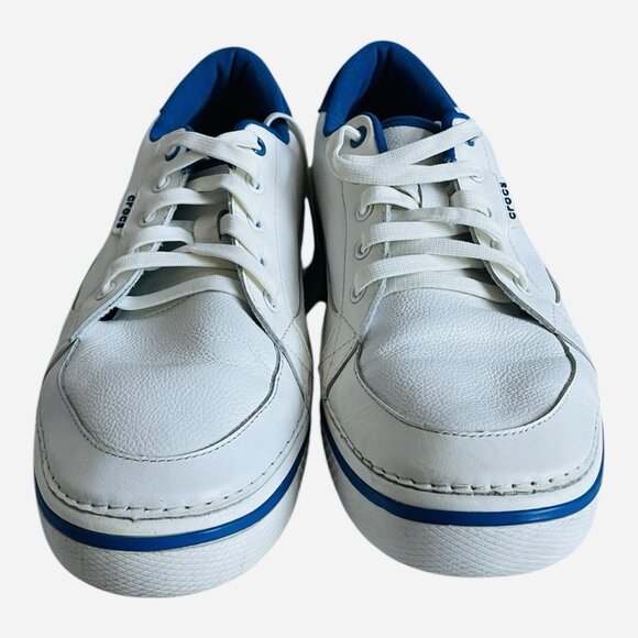 Crocs Hover Lace-Up Sneakers Men's White Blue Leather Spiked Golf Shoes M10 VG - Picture 6 of 12